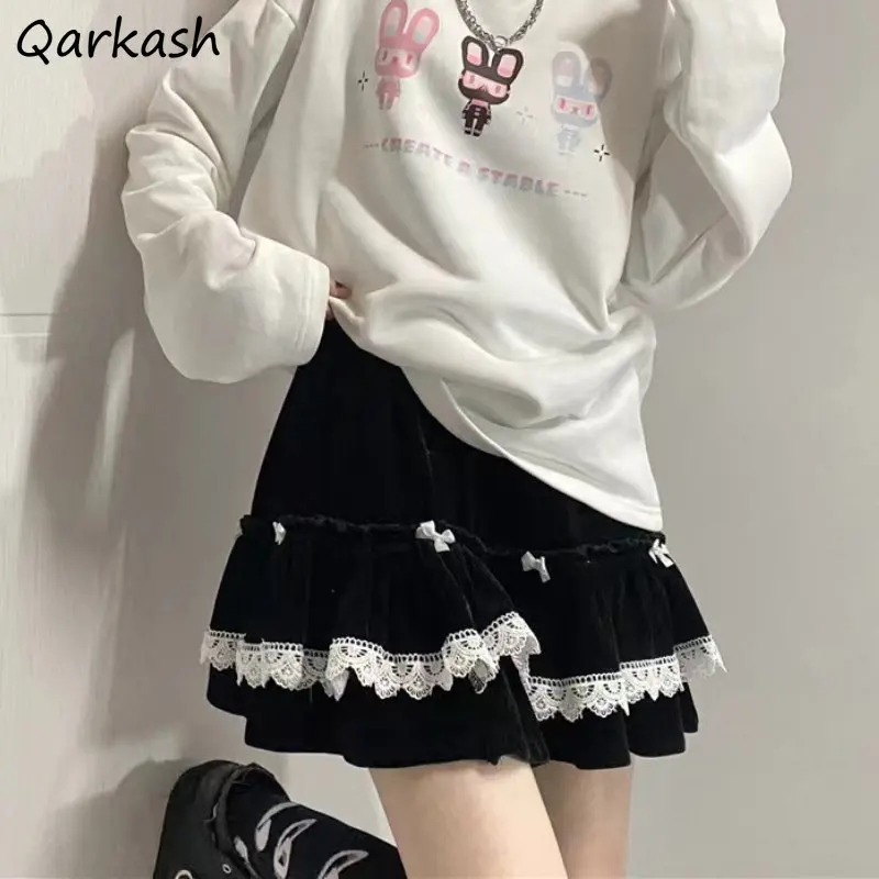 Sweet Skirts Women Black Lace Mini Baggy A-line Kawaii Clothes Girlish Summer All-match Japanese Trendy Streetwear Мини Юбки Ins