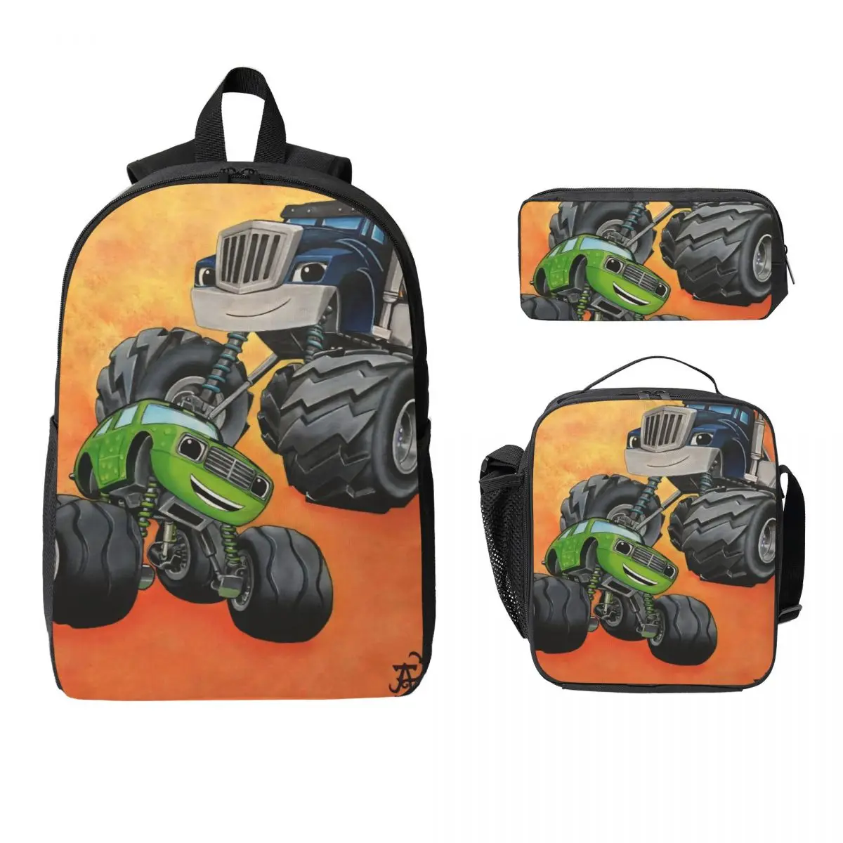 Blaze And The Monster Machines Kids Backpack Lunch Box Pencil Boxes for Boys Girls Backpacks School bag Bookbag Set
