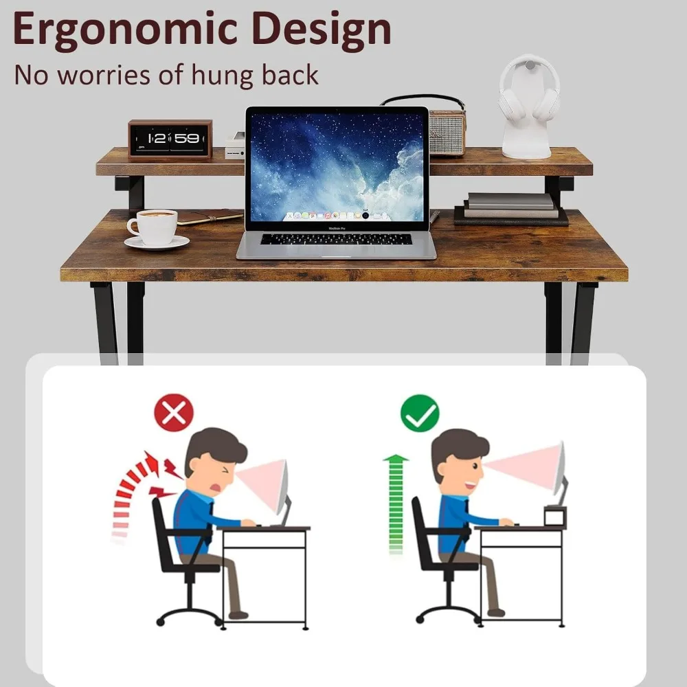 مكتب كمبيوتر مدمج مقاس 27.5 بوصة للمساحات الصغيرة مع حامل شاشة قابل للتعديل وكلمة مفاتيح طويلة الذيل