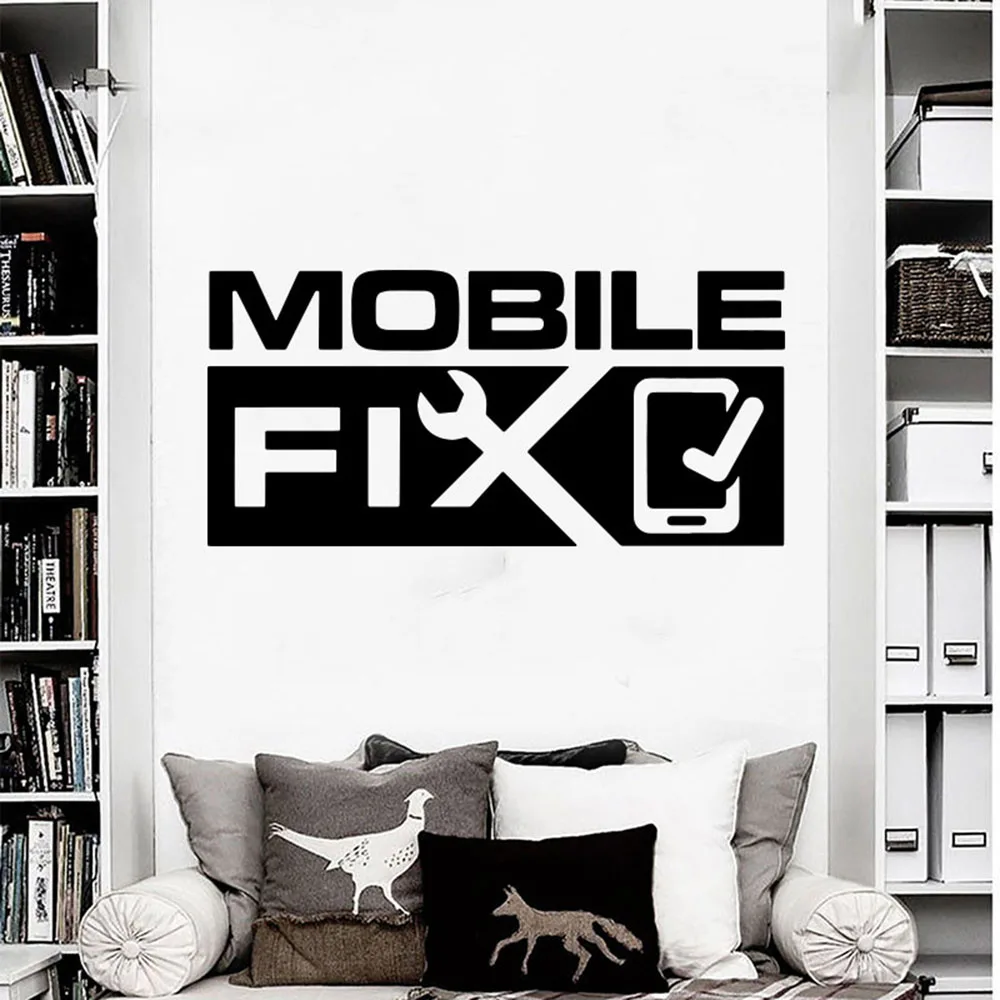 Mobile Repair Fix Logo Window Wall Decal Cellphone Repair Tool Glass Wall Sticker Shop Vinyl Decor Mobile Shop Window Sign SY327