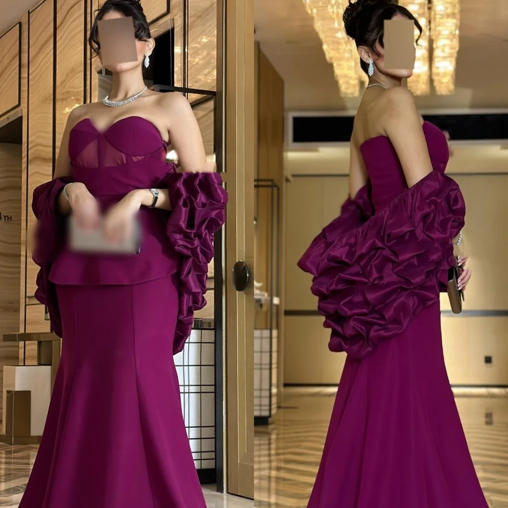 

Customized Simple Unisex Jersey Pleat A-line Strapless Long Dresses Bespoke Occasion Modern Style Matching
