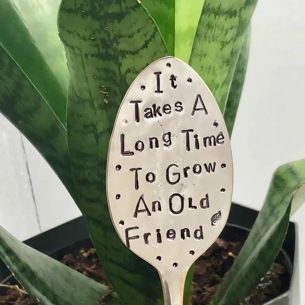 Garden Marker Spoon Friendship Gift Carved Words Metal Succulent Flowers Greenery Plants Stake DIY Plant Sign Garden Decoration