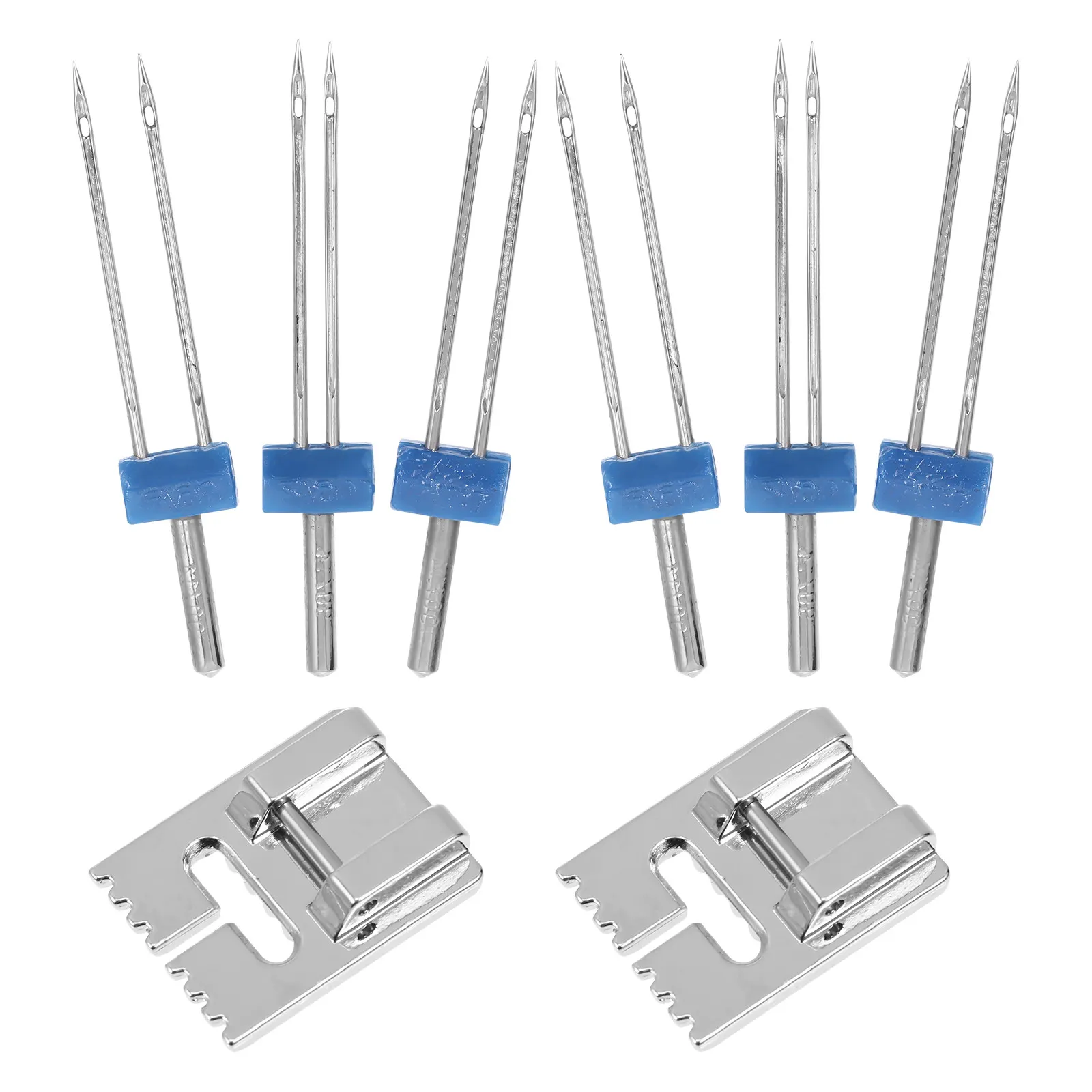 

2Sets Sewing Machine Twin Needles with Pintuck Presser Foot Exquisite Workmanship Light Weight Plastic Storage Box Sewing Tools