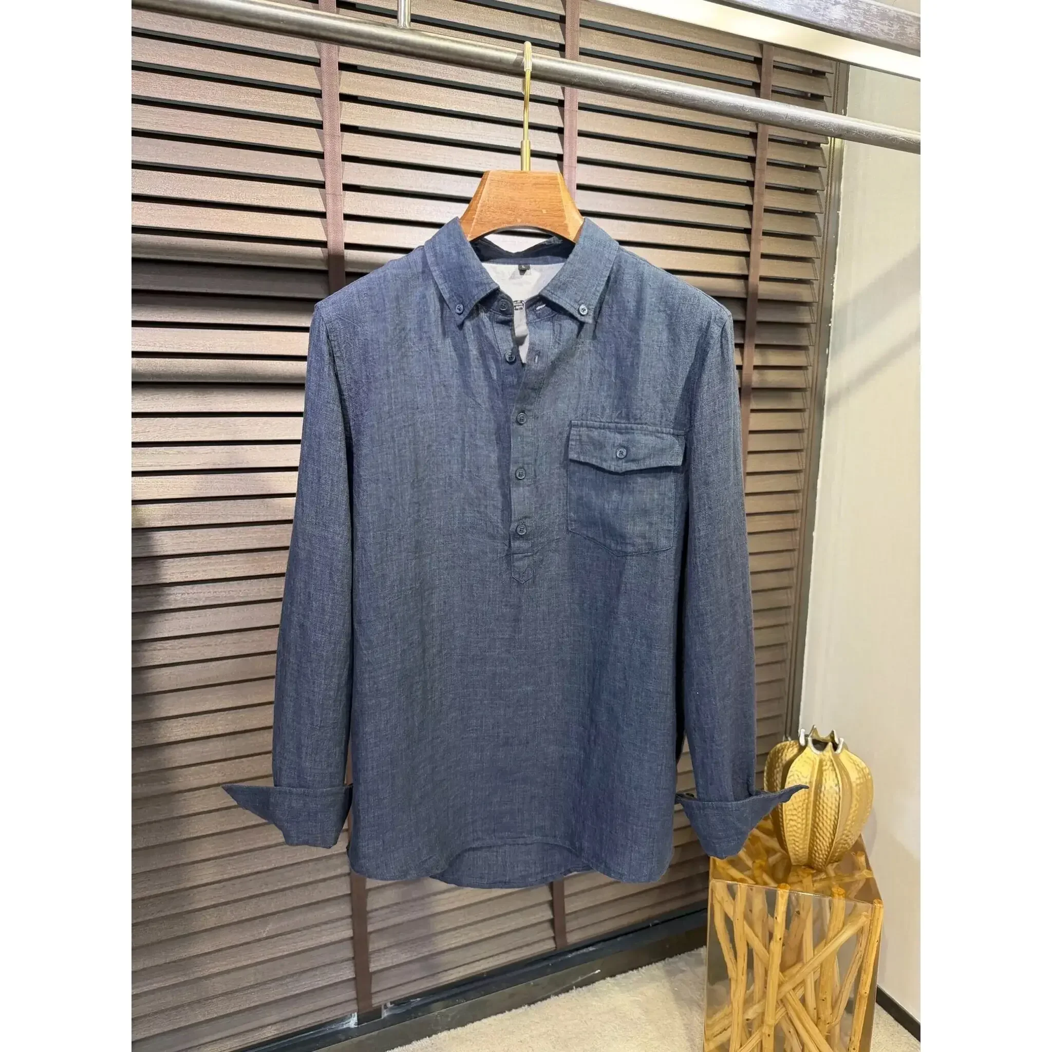 Italian BC old money wind pure linen solid color pocket tooling shirt jacket 26ss