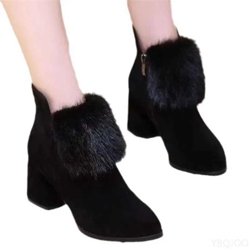 أحذية ثلج سميكة ذات كعب عالٍ، أحذية شتوية مدببة عصرية، طراز جديد، أحذية نسائية بسيطة ومريحة ومتعددة الاستخدامات #6