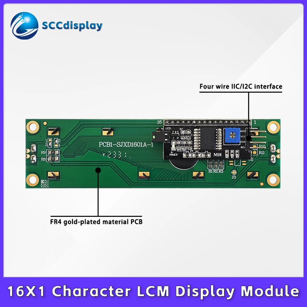 High Quality JXD1601A-1 IIC Large Character 1601 Monochrome LCD Screen IIC/I2C Interface 16X1 Dot Matrix LCM Display Module