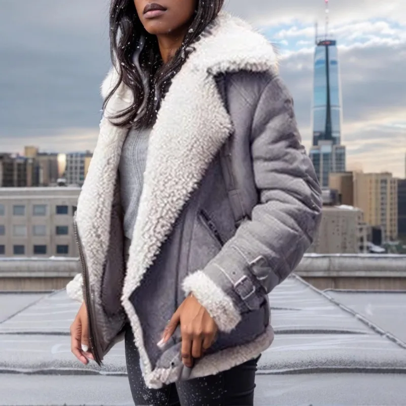 New Women's Fashion Styles for Autumn and Winter， Zipper Solid-color Temperament Loose Slim Distinctive Women's Fur Cotton Coat.