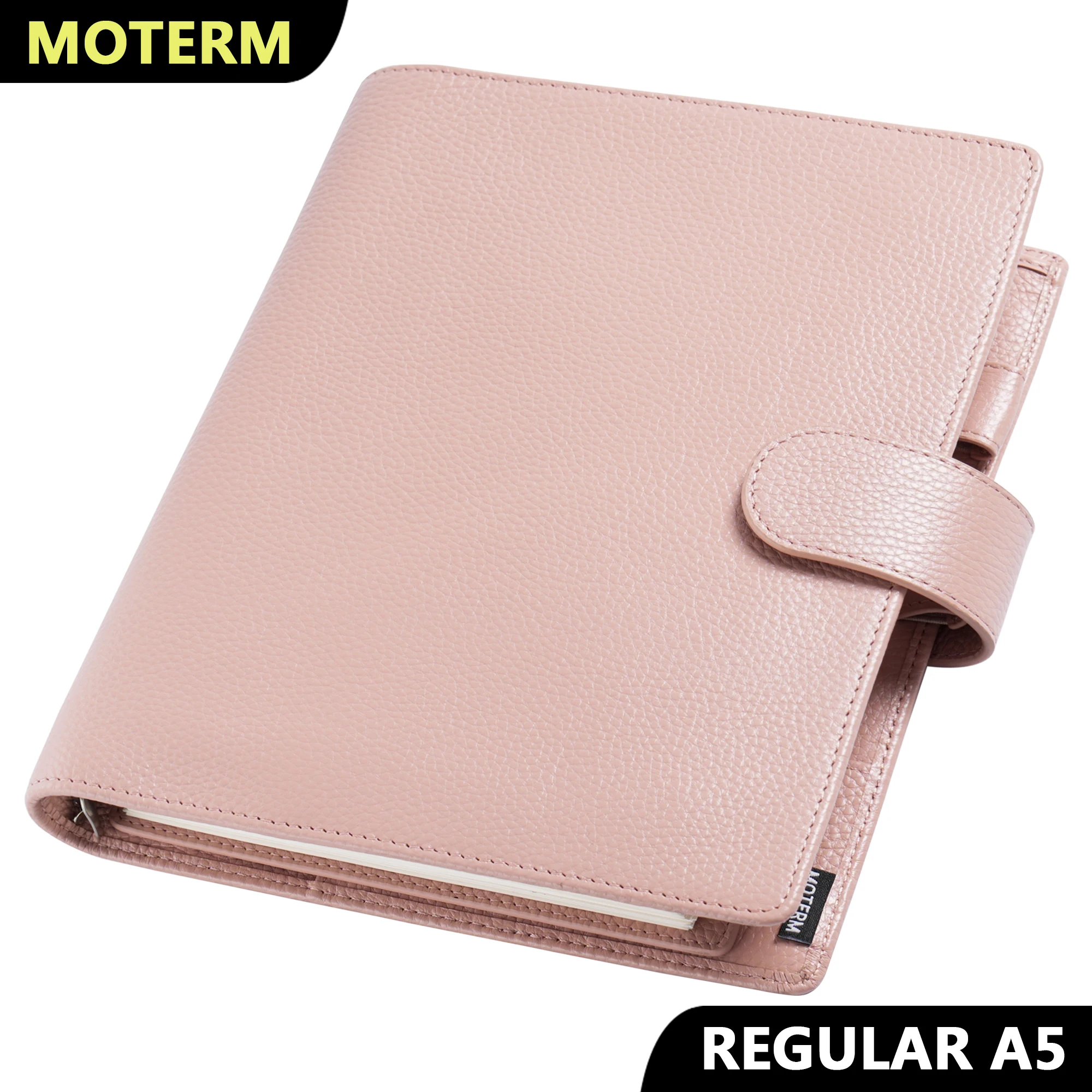 Moterm Regular A5 Size Rings Planner with 19MM Rings Binder Genuine Pebbled Grain Leather Notebook Agenda Organizer Sketchbook