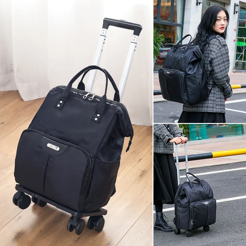 Sac à dos de voyage à roulettes pour femmes, sac à bagages roulant Oxford de grande capacité