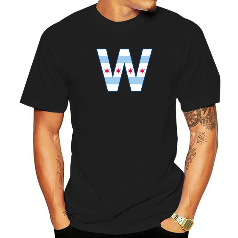 Chicago Flag W t-Shirt Cubs Baseball Tee Retro O Neck Tee Shirt