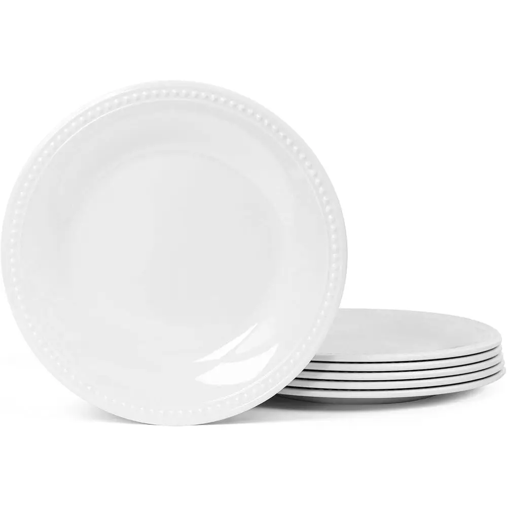 

Melamine Beaded Appetizer/Salad/Dessert/Side Plates, Basic White Set of 6, 8.5 inch,Platter,Serving Dishes,Kid-Friendly,Chip and