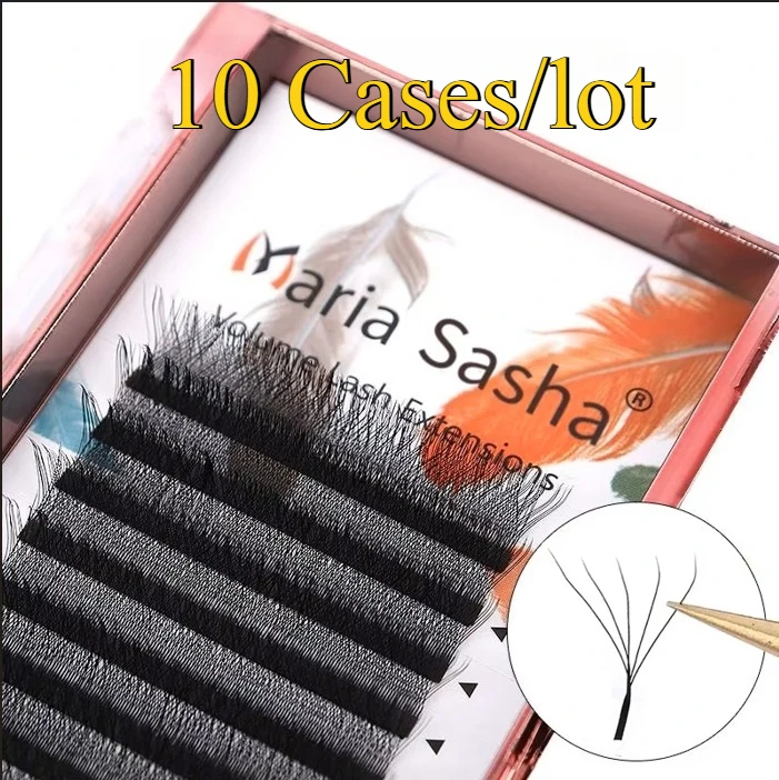 MARIA 10 Cases 4D W Shaped Beam Eyelash Extensions Patch Faux Private Label Wholesale Clusters Easy Fan Volume Lashes Makeup