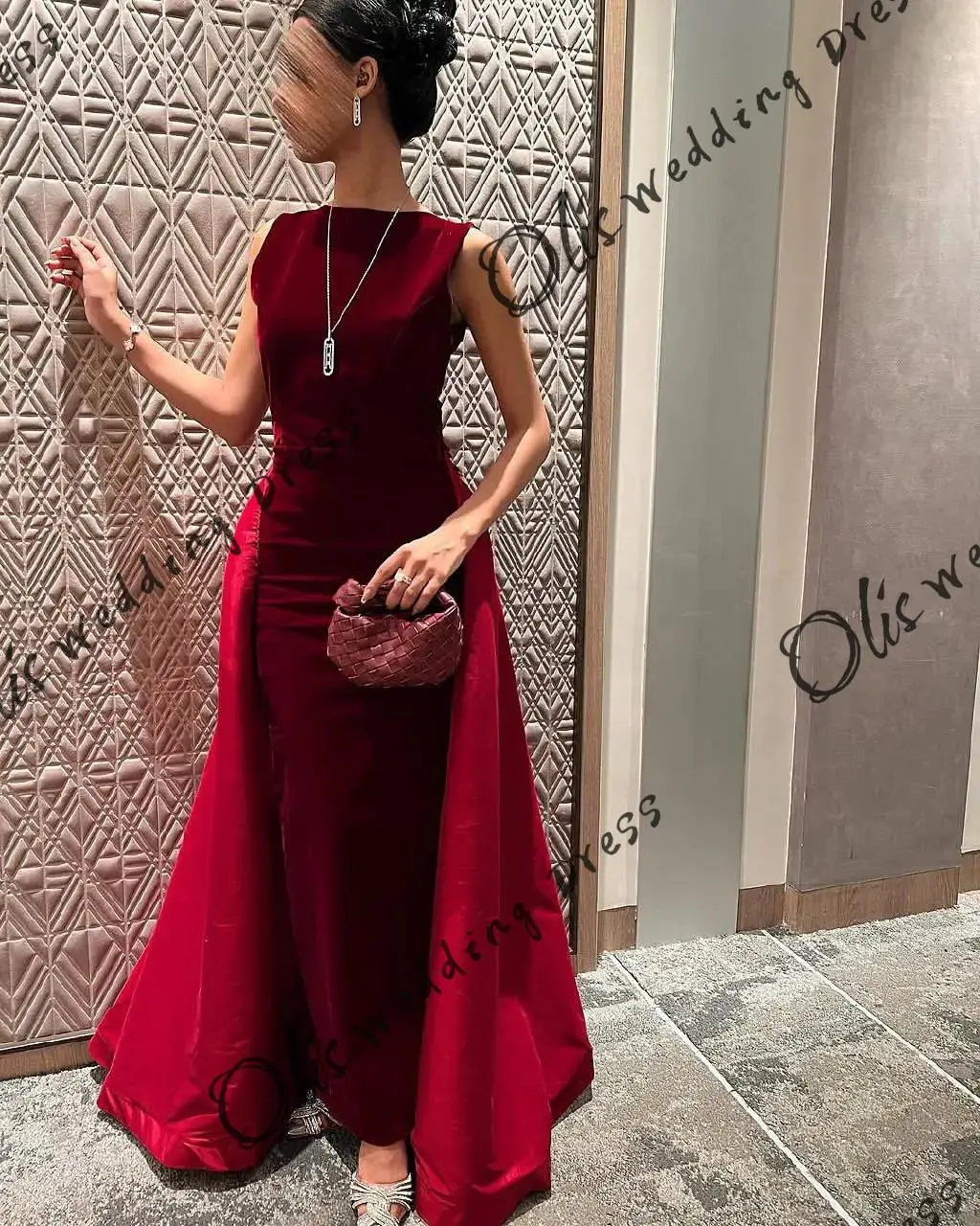 

customized Mermaid Sleeveless Prom Dresses O-Neck Ankle Length Flowers Party Dresses Evening Dresses