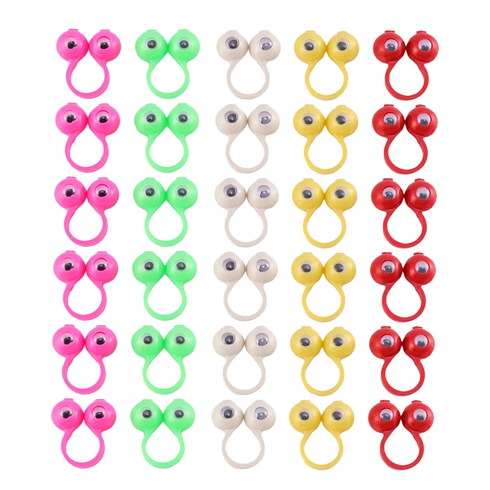 50pcs Eye Finger Puppets Plastic Rings With Wiggle Eyes Practical Jokes Games Kids Toys Party Favors Random Style