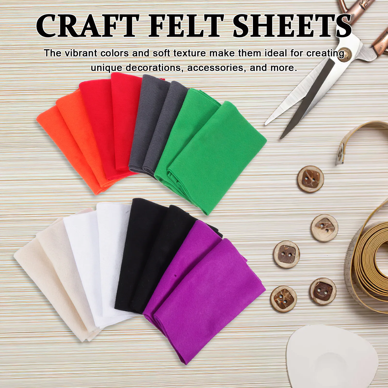 

16Pcs Craft Felt Sheets Wear-Resistant Non-Woven Fabric for Sewing Patchwork DIY School Crafts Creative Colorful Material