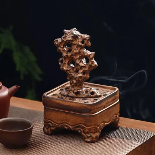 TANGPIN Ceramic Taihu Stone Incense Burner for Coils | Sticks | Cones Incense Holder as Zen Decoration