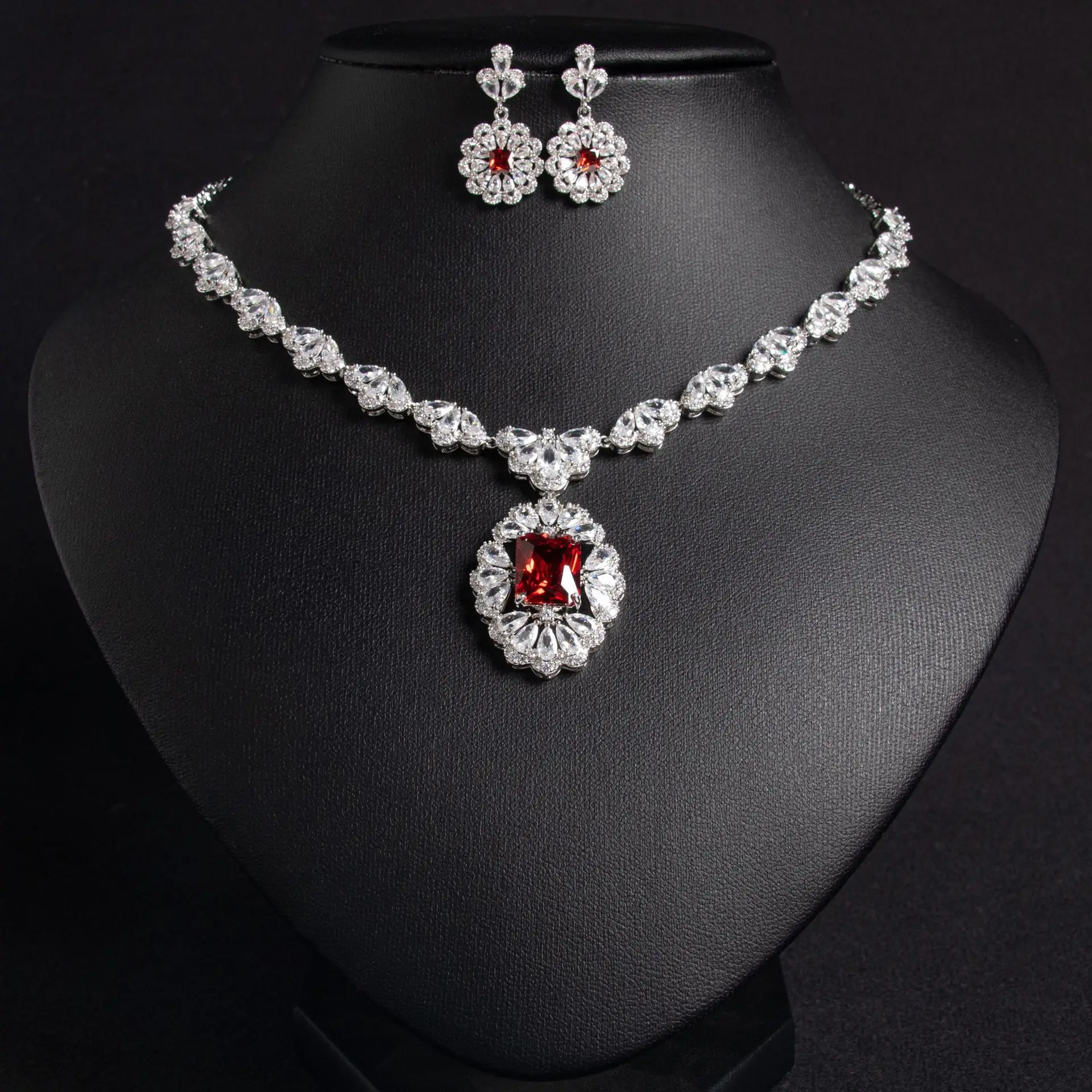 

HIBRIDE New retro multi-colour ladies zircon jewellery fine necklace earrings set party summer graduation dress wedding S-603