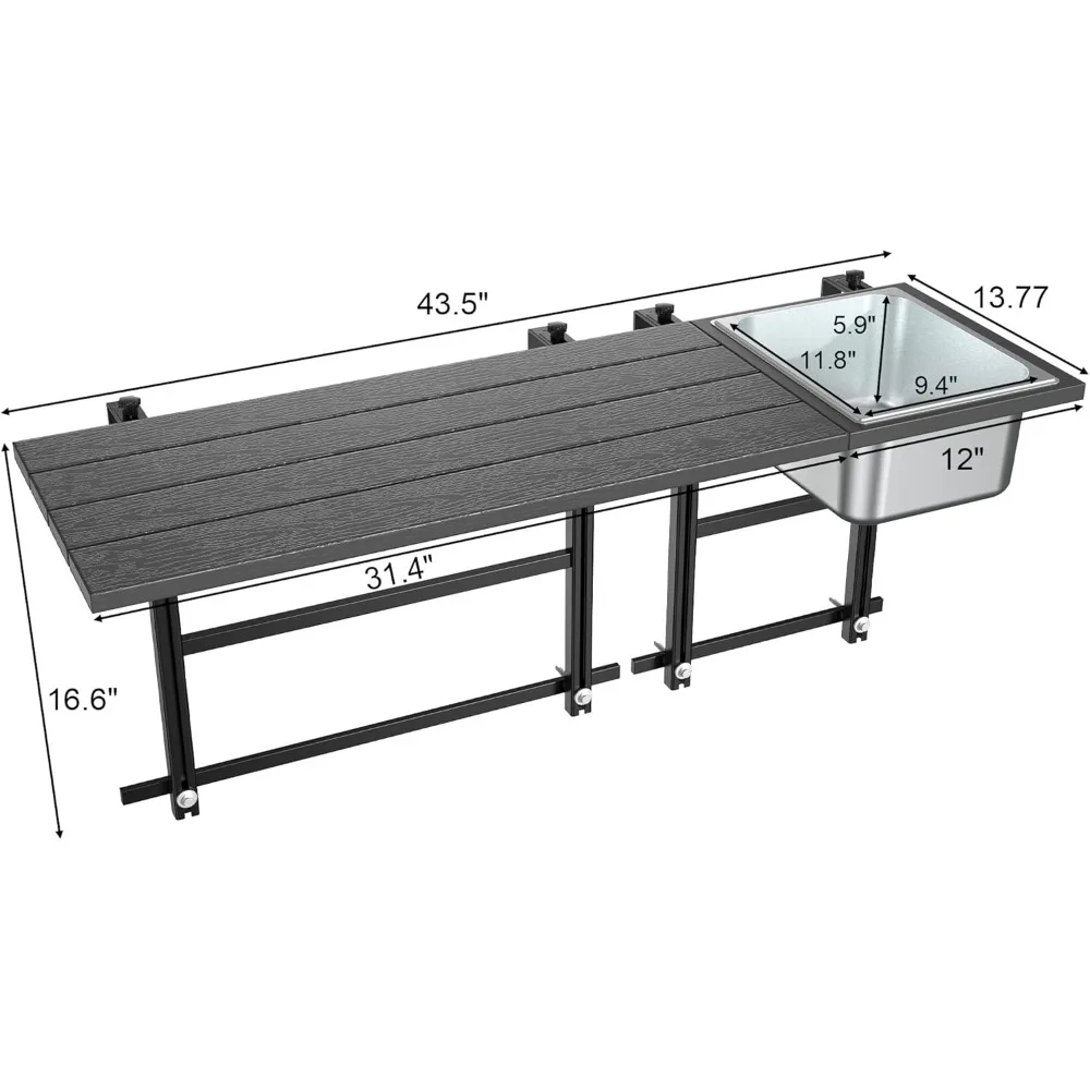 Upgraded Balcony Table Outdoor Patio Bar Table with Durable Composite Tabletop Aluminum Alloy Frame Hanging Folding Adjusta