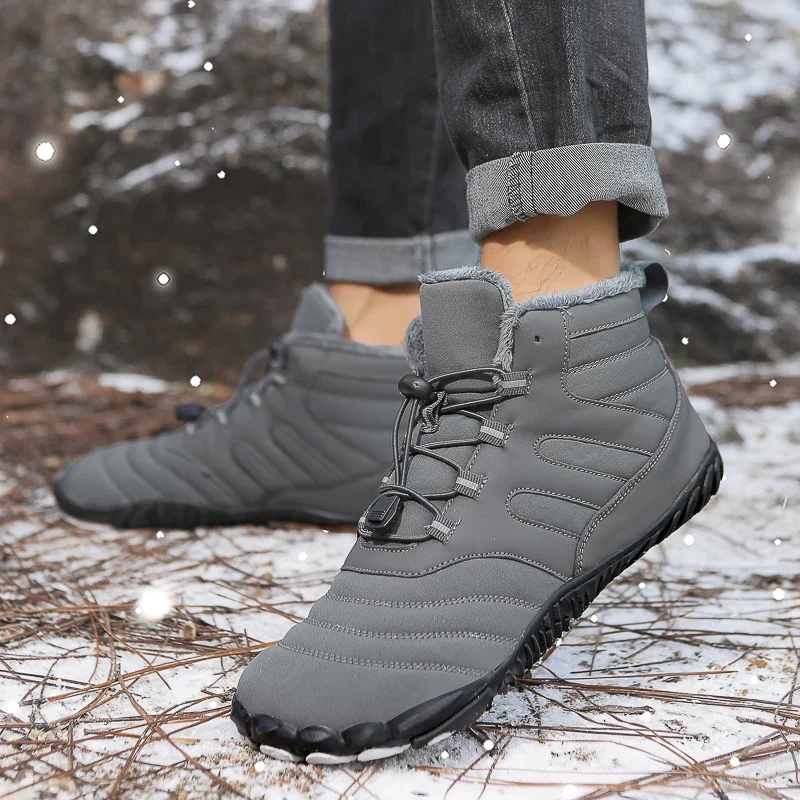 Nuevos botines de invierno para hombre, zapatos informales descalzos para la nieve, zapatos de trabajo de piel cálidos impermeables para exteriores, botas de nieve hasta el tobillo para hombre de talla grande