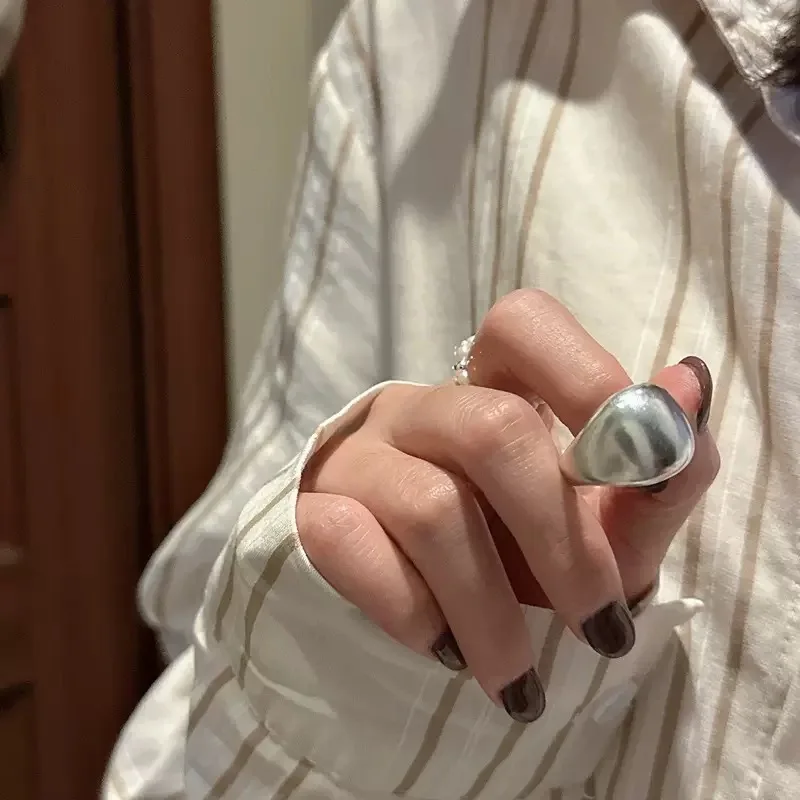 Withered Pangdundun Minimal Plain Face Wide Version Mantou Opening Ring Forefinger Ring