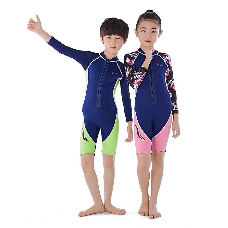 

STLF One Piece Swimsuit for Boys and Girls Back Zip Swimming Diving Suit Nylon Children Wetsuit