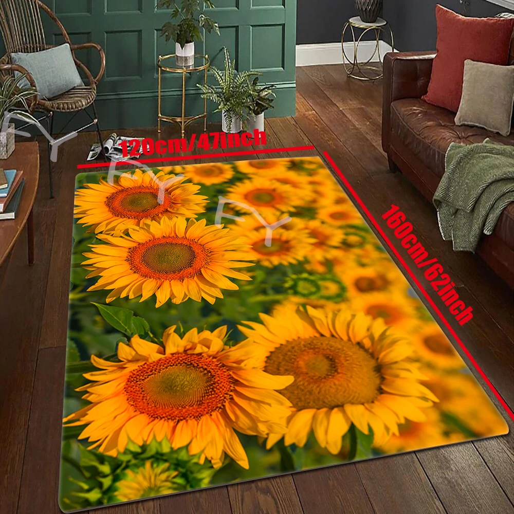 3D Oil Painting Sunflowers Carpet Rugs Living Room Bedroom Kitchen Carpet Floor Mats Home Decor Bathroom Entrance Non-slip Rugs