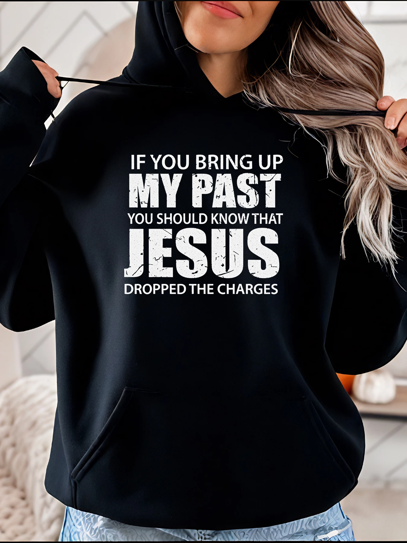 

【Christmas】Jesus Dropped the Charges Print Hoodie Loose Fit Casual Style Religious Graphic, Women, Everyday Wear
