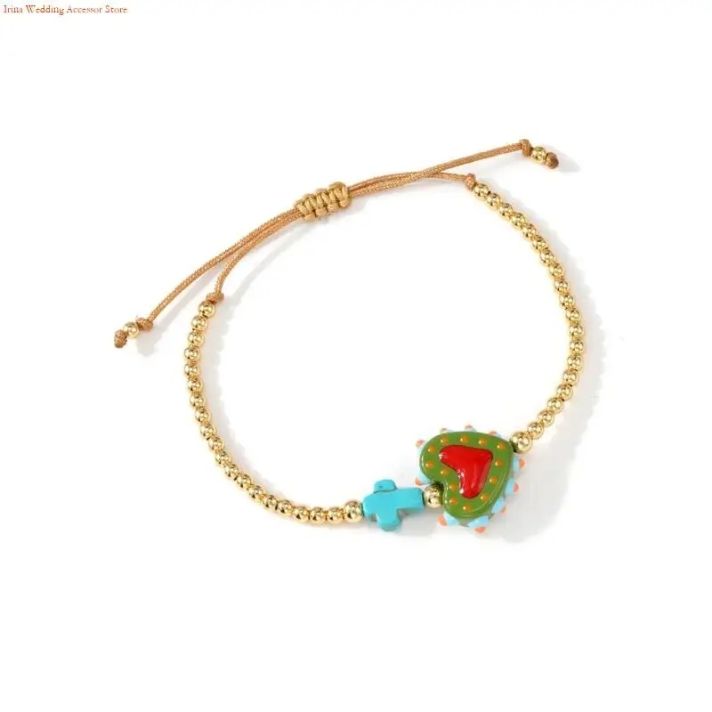 G92D سوار معصم ملون أنيق على شكل صليب وقلب قابل للتعديل للارتداء اليومي، هدية مثالية للنساء #2