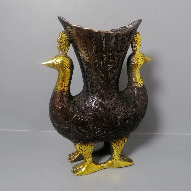 Copper craft item: gilded double-headed phoenix ornament, vintage-style living room decoration