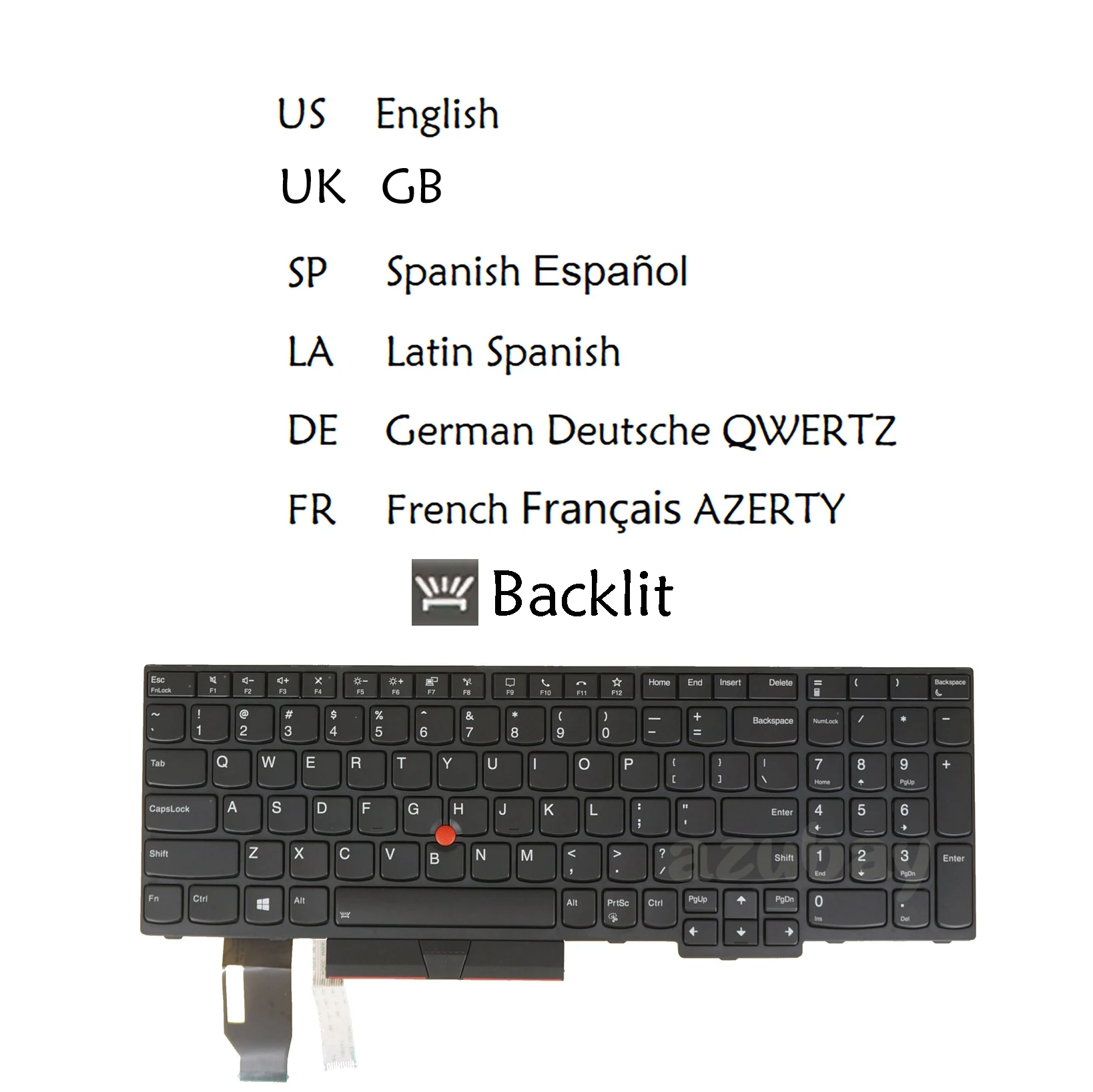 Laptop Backlit Keyboard for Lenovo ThinkPad T15 Gen 1 / Gen 2 , P15s Gen 1 / Gen 2 US English UK LA Spanish French AZERTY German