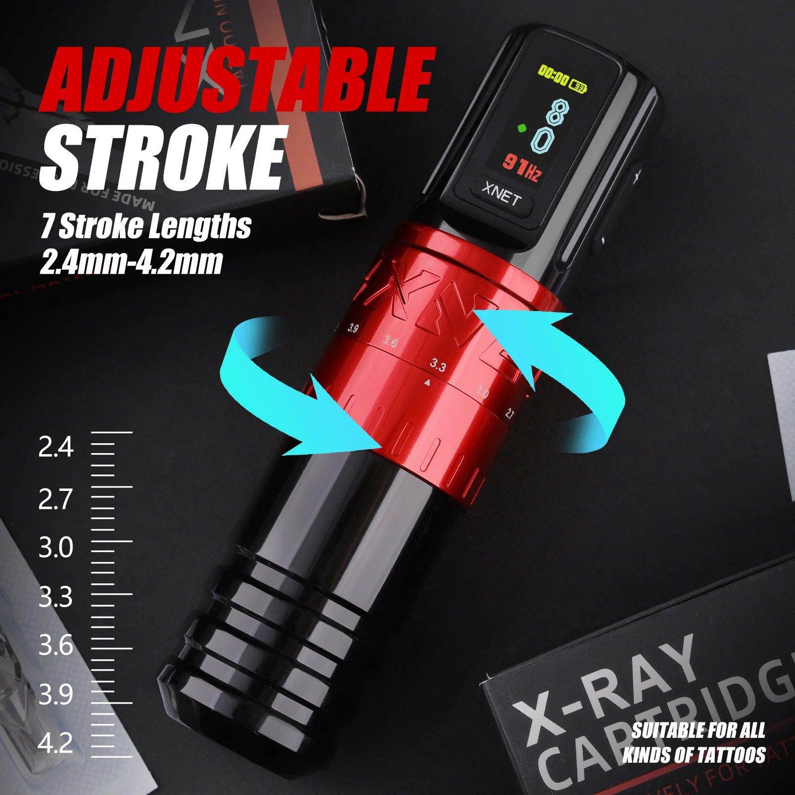 XNET Vipera Wireless Tattoo Machine Rotaty Pen 2.4-4.2mm Adjustable Stroke OLED Display 2400mAh Battery For Tattoo Artists