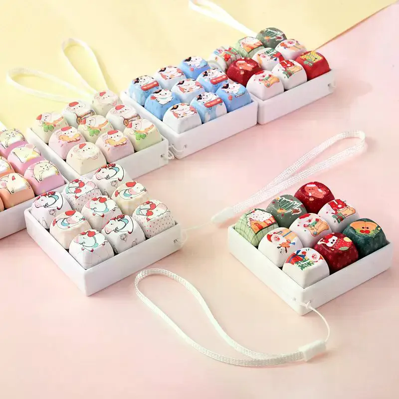 Cartoon Animals Christmas 9-Key Keyboard Button Clicker Stress Relief Toy Key Chain Pendant Bag Decoration Creative