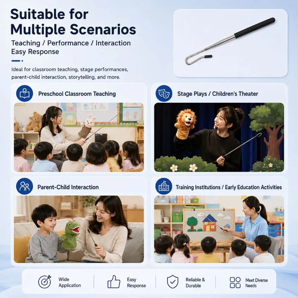 Stainless Steel Puppet Arm Control Rod Anti-slip Handle with Soft Rubber Hook Telescopic Puppet Stick Stage Puppet Control Stick