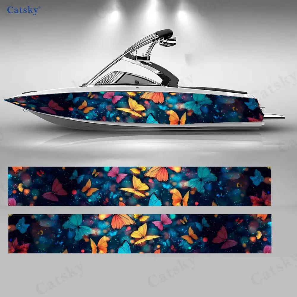 

2Pcs Deep Sea Butterfly Wave Boat Sticker, PVC Waterproof Durable Vinyl Wrap Decals for Fishing Boat, Durable and Stylish Design