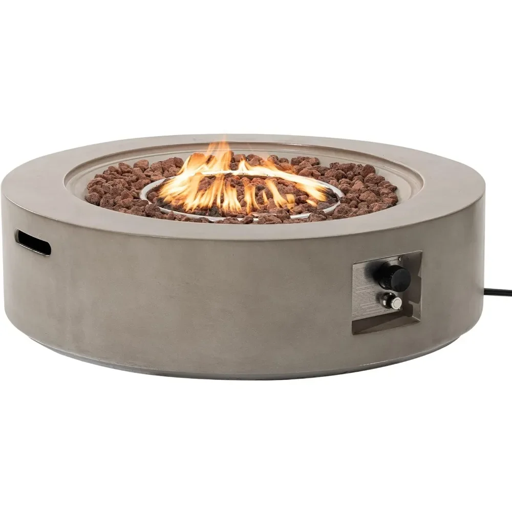 

Outdoor 40" Propane Fire Pit Table, 50,000 BTU Gray Patio Fire Table, Concrete Round Gas Fire Table w Lava Rocks (Tank Outside)