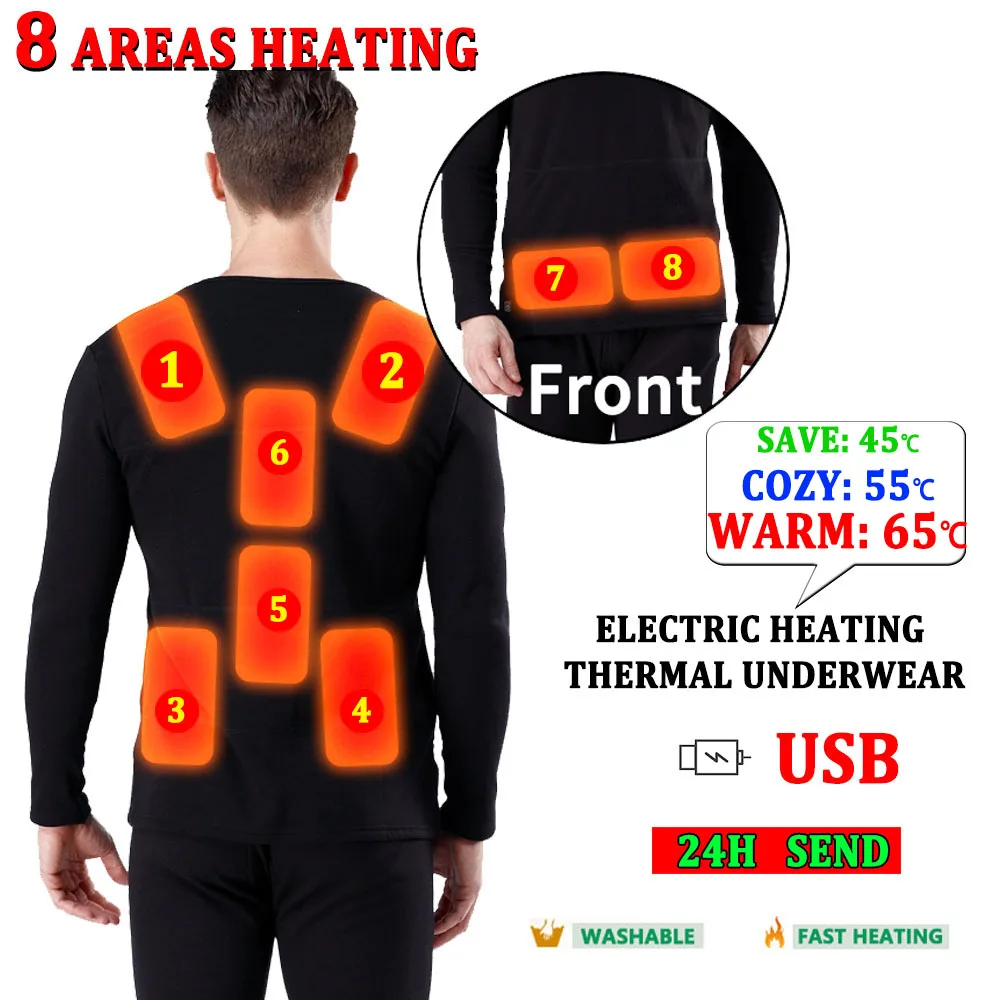 

New 2024 Intelligent Heating Clothing Constant Temperature Men's Winter USB Hot Clothes Black Thermal Underwear Women Heated