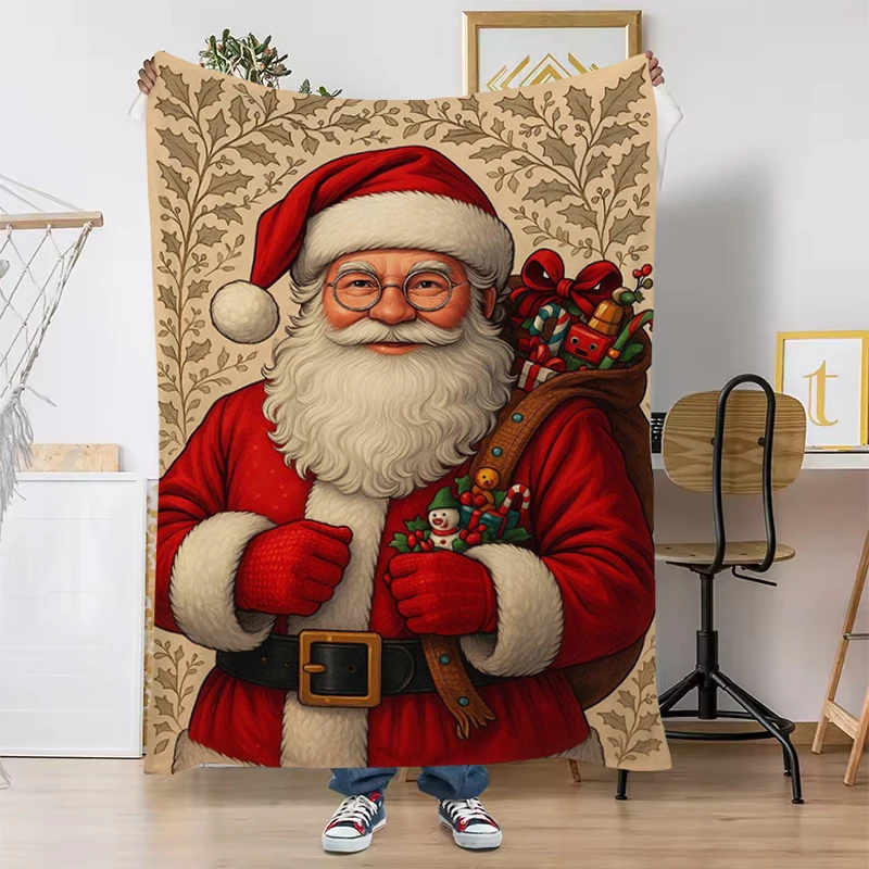 

Festive Christmas Blankets：Cozy Santa Claus Patterns for a Merry Holiday Flannel blanket New Year home decoration gift