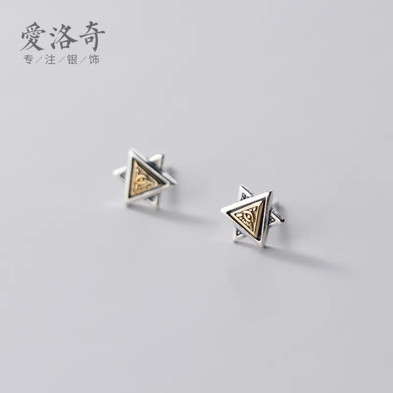 

astudio s925Silver Female Thailand Silver Six-Pointed Star Totem Stud Earrings Geometric Distressed EarringsG7712