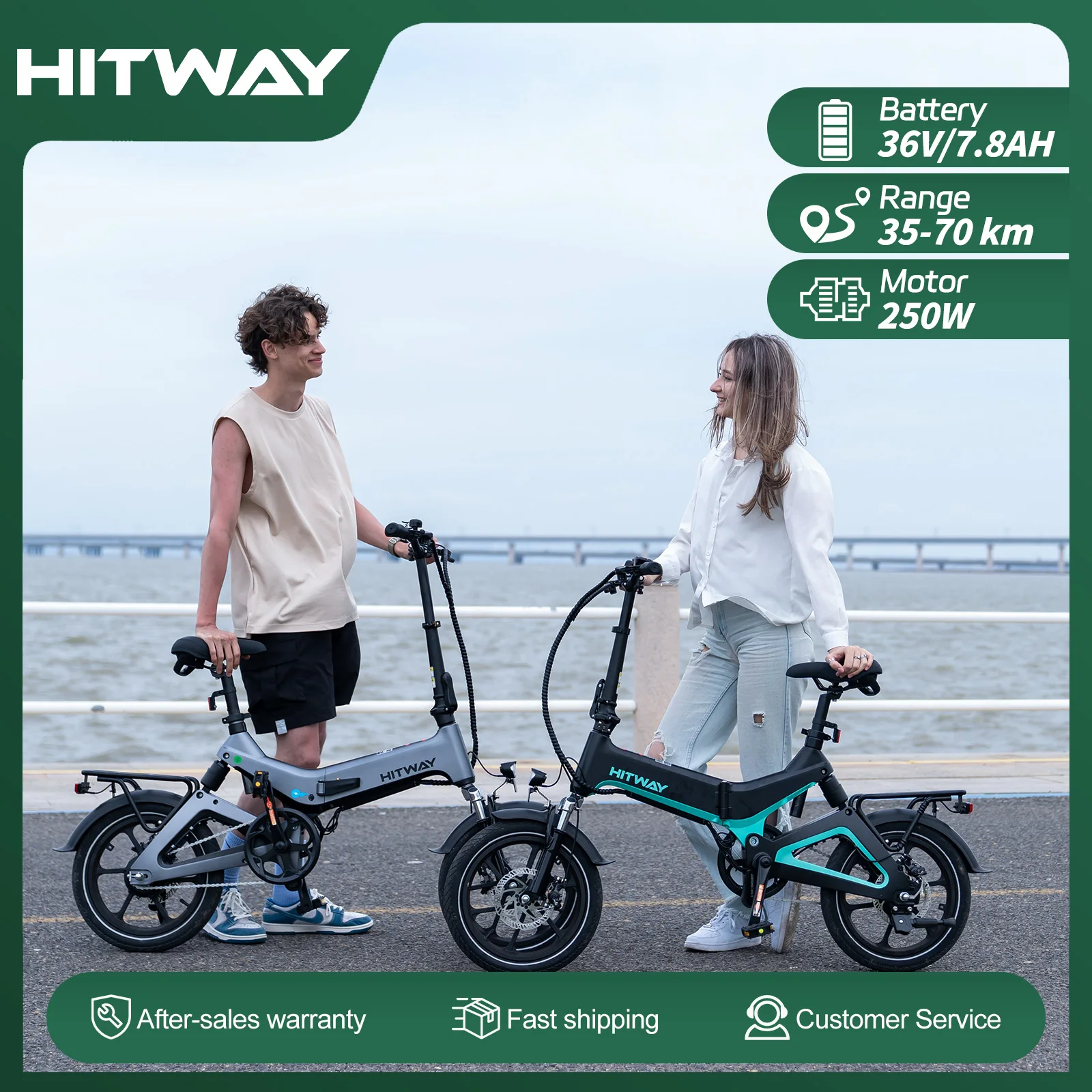 HITWAY 16" vélo électrique 250W/36V électrique Pliable d'assistance à la pédale avec Batterie 7,8Ah, sans accélérateur, pour Ado