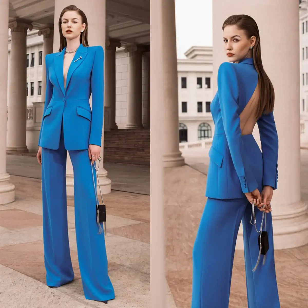 Sexy Open Back Women Blazer Suits Fashion Show Customized Formal Office Lady Wear Guest Party Graduation Ceremony 2 Pieces