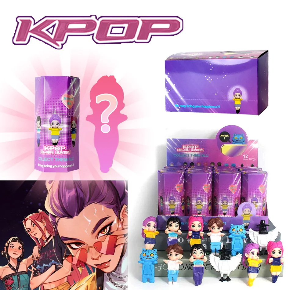 

Kpop демонохотники аниме фигурка мини-игрушки 2025 Kpop милая загадочная коробка из ПВХ Коллекционная модель куклы украшение стола подарки