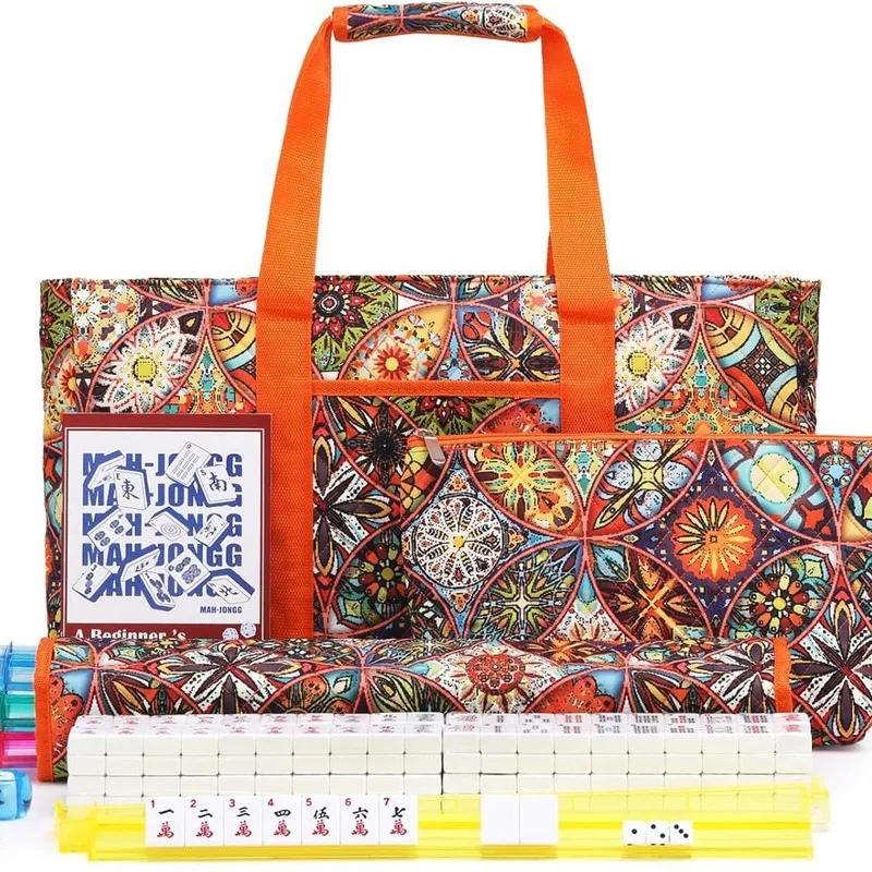 American-style mahjong bag, portable makeup bag, three-piece set, large-capacity cartoon mahjong storage bag