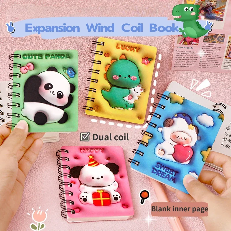 Kawaii Cartoon Cute 3D Stereoscopic Coil Notebook for Students 80 Page Blank Paper A7 Mini Pocket Journal School Office Supplies