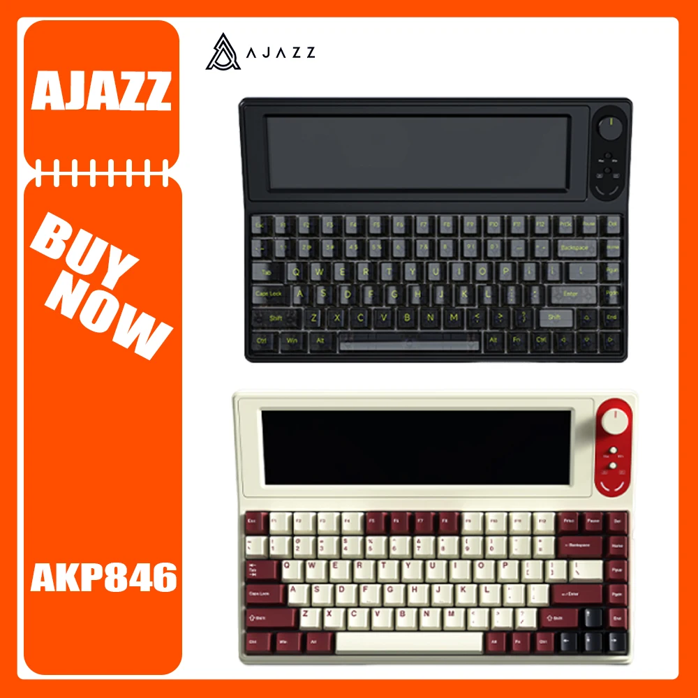 Ajazz AK846 Mechanical Keyboard Wired Custom programming 10.1 Inch Screen Gaming Keyboards QMK Open Source Pc Laptops Gifts