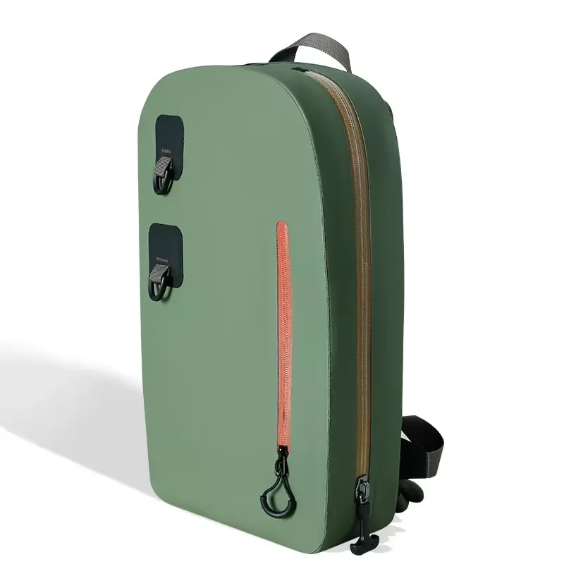 Green Hard Shell Waterproof Backpack with D Ring and Zipper for Travel Commuting Outdoor Hiking Daily Use Rugged Design