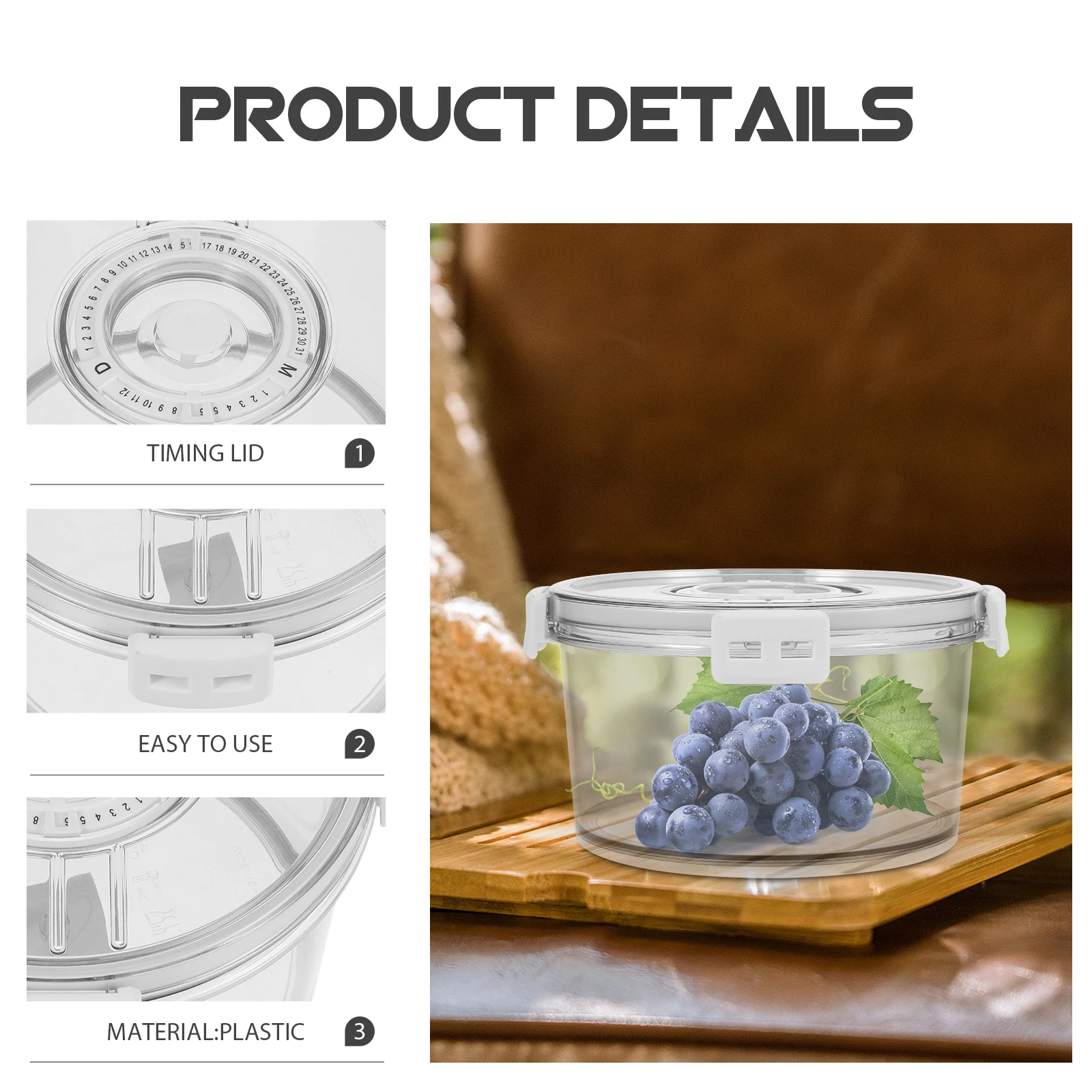 

Round Preservation Box Food Storage Containers Fridge Kitchen Timer Lid Box Vegetable Fruit Container Produce Saver Refrigerator
