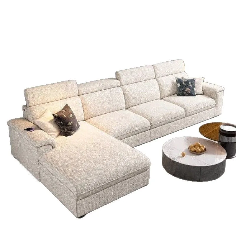 

Cotton and linen fabric straight row sofa cream wind simple environmental protection cat claw leather sofa living room size apar