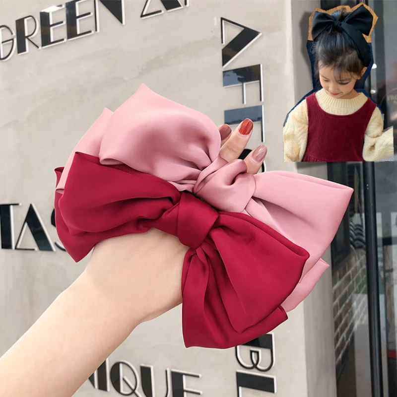 Sweet Women Kids Girl Spring Clip Bow Elegant Chic Ponytail Clip Barrettet Retro Satin Bow Hair Clip Girl Headwear Accessories