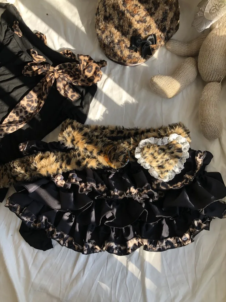 

Original Design ort Leopard Print Skirt with Lace Trim Splice Anti-Light f Skirt Se Pants Included Subculture S...