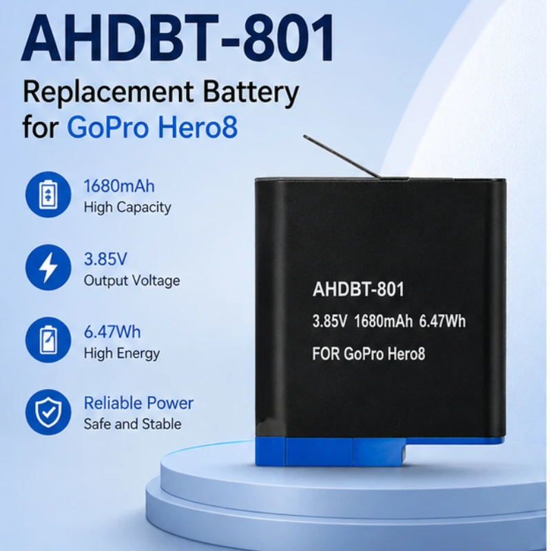 1680mAh AHDBT-801 Replacement Battery for GoPro HERO8 Action Camera Li-ion Power Pack Compatible with HERO 8 Black Sports Camera